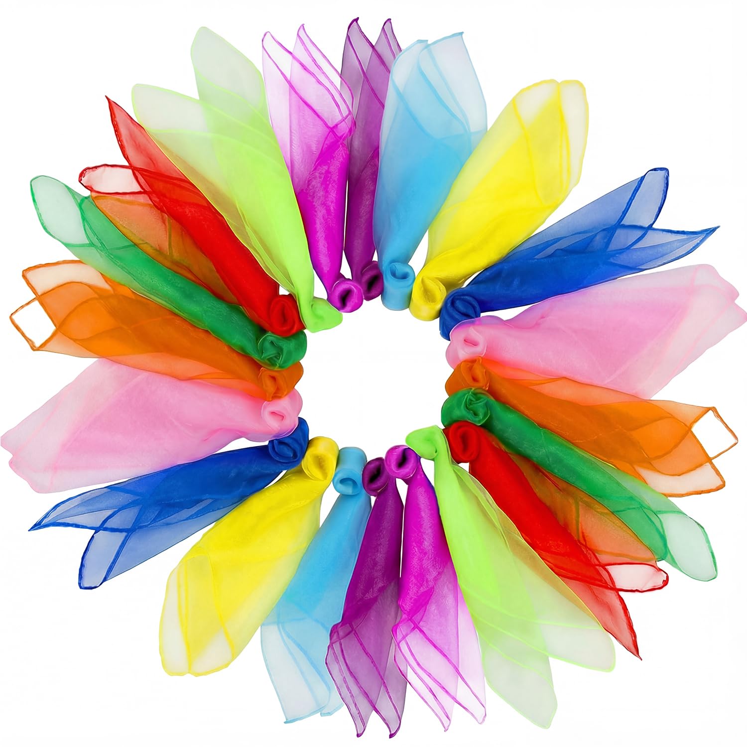 Dimoxii 20 Pcs Dance Sensory Scarves, Magic Juggling Scarf for Baby, Coloured Fabric Play Silks for Children, Rainbow Cloth Gymnastics Toy (20 pieces in 10 colours)