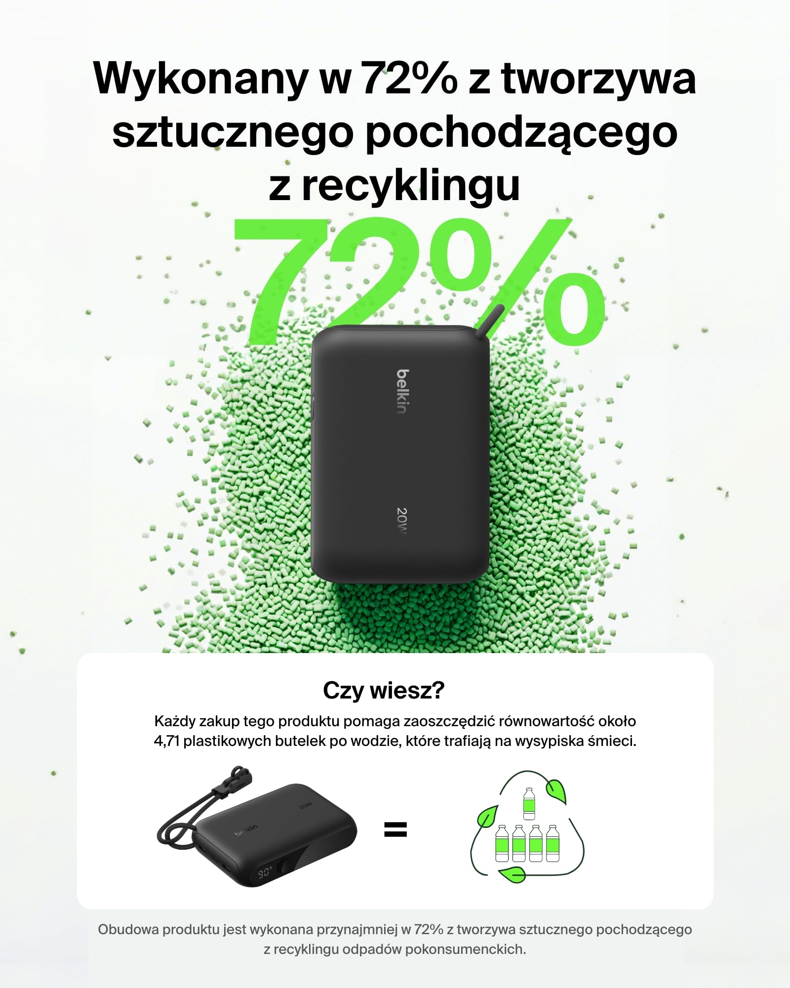 Belkin Power Bank 10000 mAh, Przenośna ładowarka z 2 portami USB-C, cyfrowy wyświetlacz, ładowanie urządzeń iPhone serii 16 i 15, Samsung Galaxy S25, S24, Pixel 9, iPad z mocą 20 W – Czarna