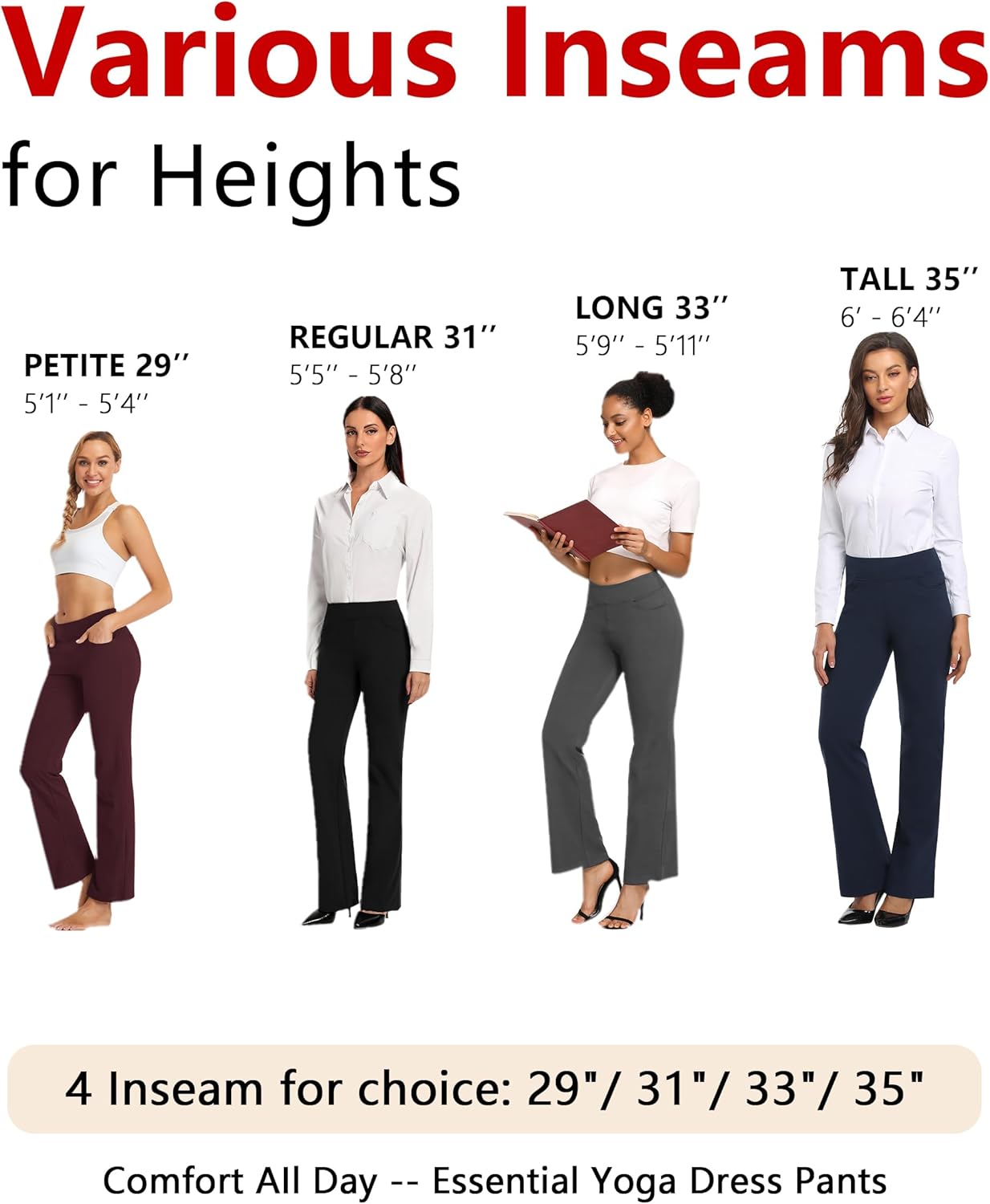 SEVEGO Women's Bootcut Dress Pants 29"/31"/33"/35" Inseam, High Waist Stretch Work Pants with Pockets - Image 7