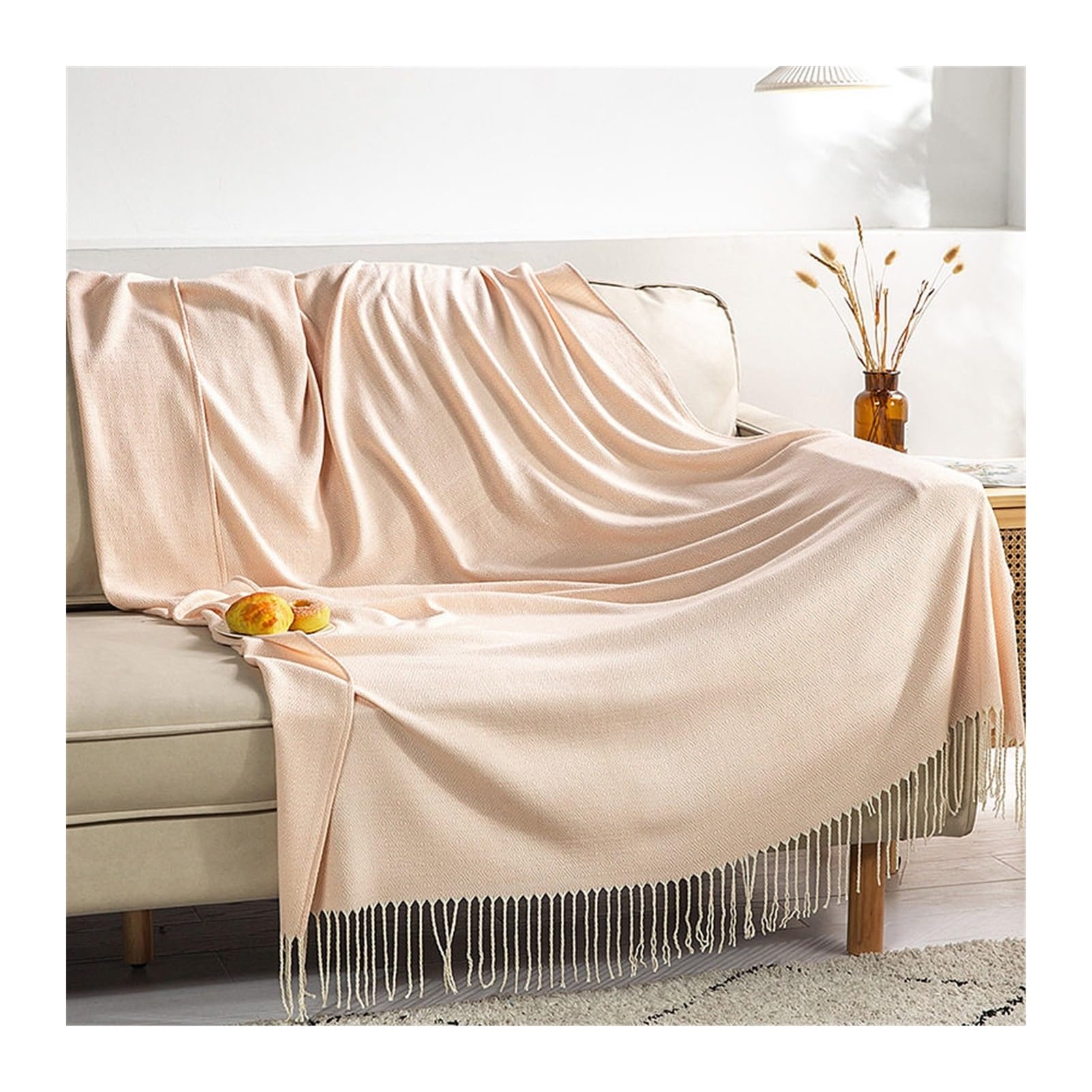 DHJKFU Bohemian Acrylic Tassel Knit Sofa Throw Blanket for Couch