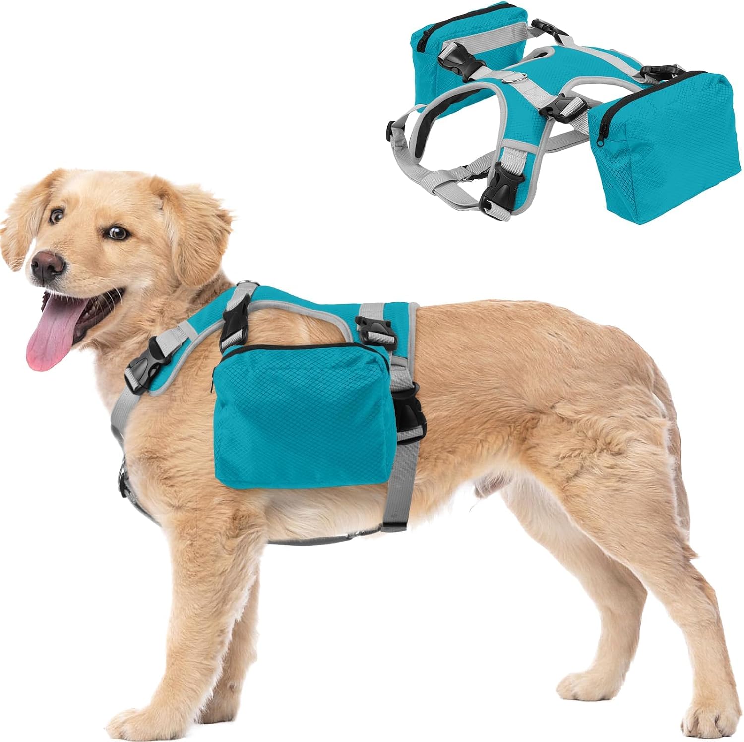 DORA BRIDAL Dog Backpack for Medium & Large Dogs, Dog Backpack Harness, Dogs Hiking Backpack with Side Pockets, Outdoors Pet Saddle for German Shepherd, Labrador (Blue, Medium)