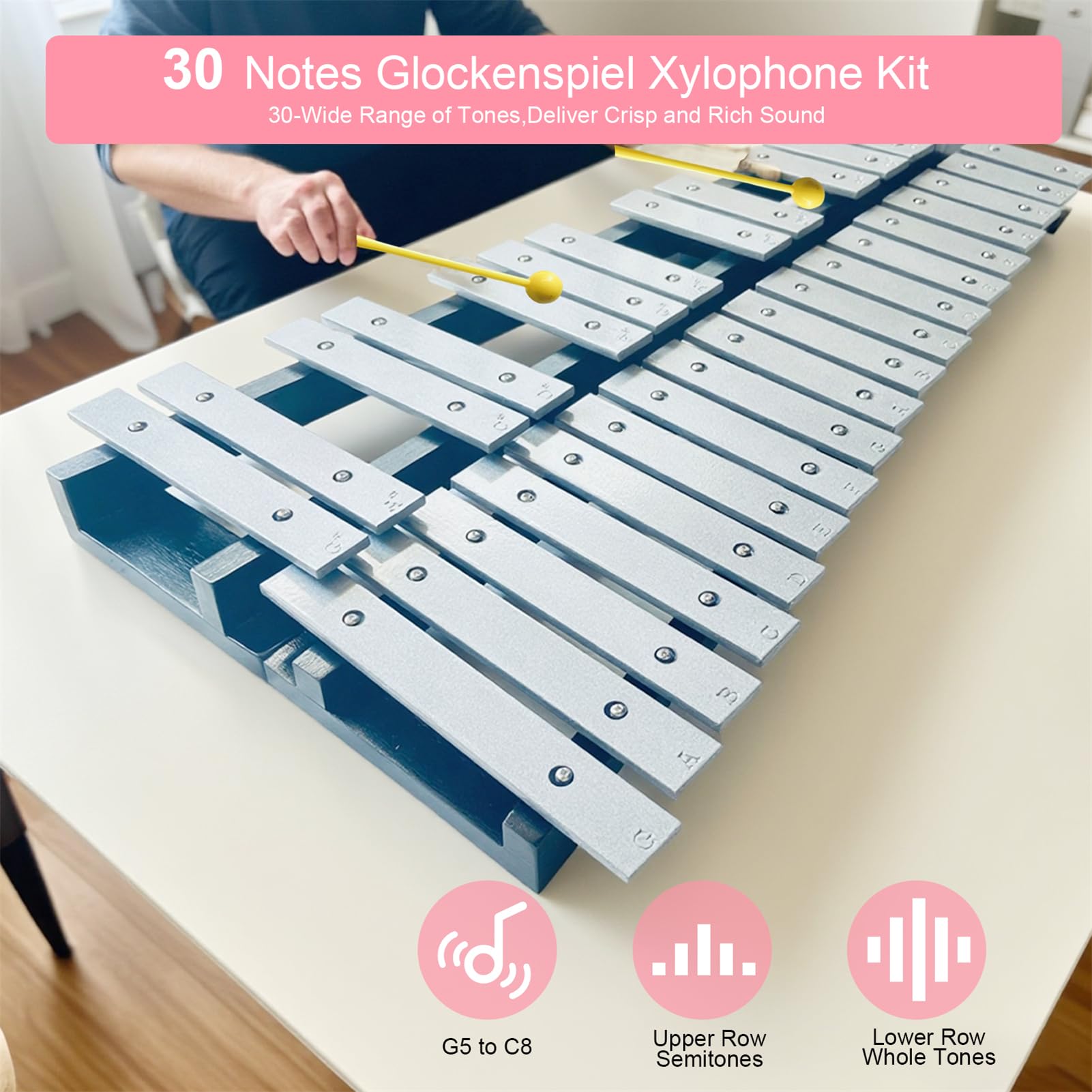 Zestaw dzwonków ksylofonowych, składany ksylofonowy instrument perkusyjny z 4 młotkami, paskiem na ramię i torbą do przenoszenia, profesjonalny zestaw instrumentów perkusyjnych dla dorosłych i