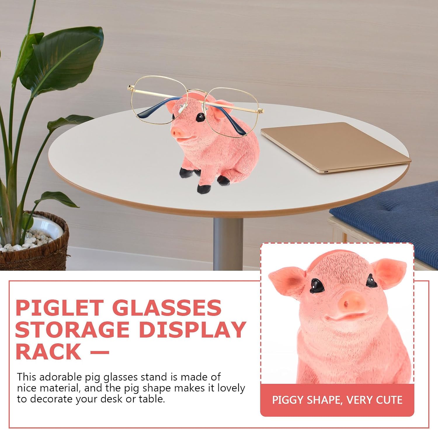 Garneck Cute Pig Glasses Stand Decorative Resin Eyeglasses Holder for Desktop Decor Chic Animal Design for Home Office Use Birthday Present