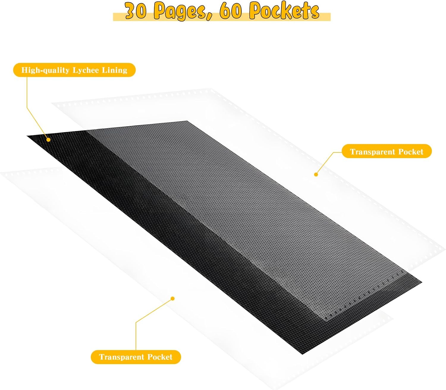 Jumbo Card Binder for PKM – WITHYU PU Leather Ringless Card Collection Binder with 60 Pockets, 5.4'' x 7.4''Card Holders Storage Album for Game Card (Black)
