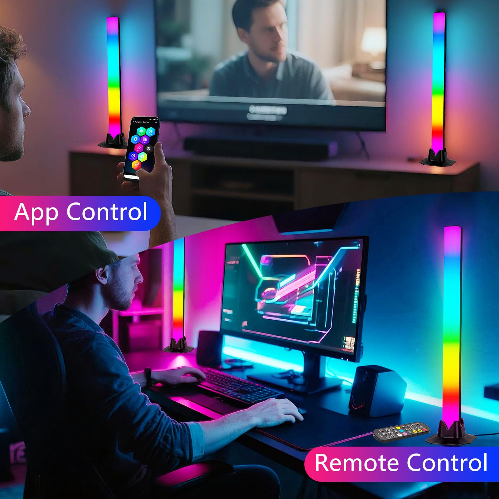 Lampe LED TV Gaming 42CM RGBIC - Barre Lumineuse Avec Effets Musique Et Scène Pour Ambiance
