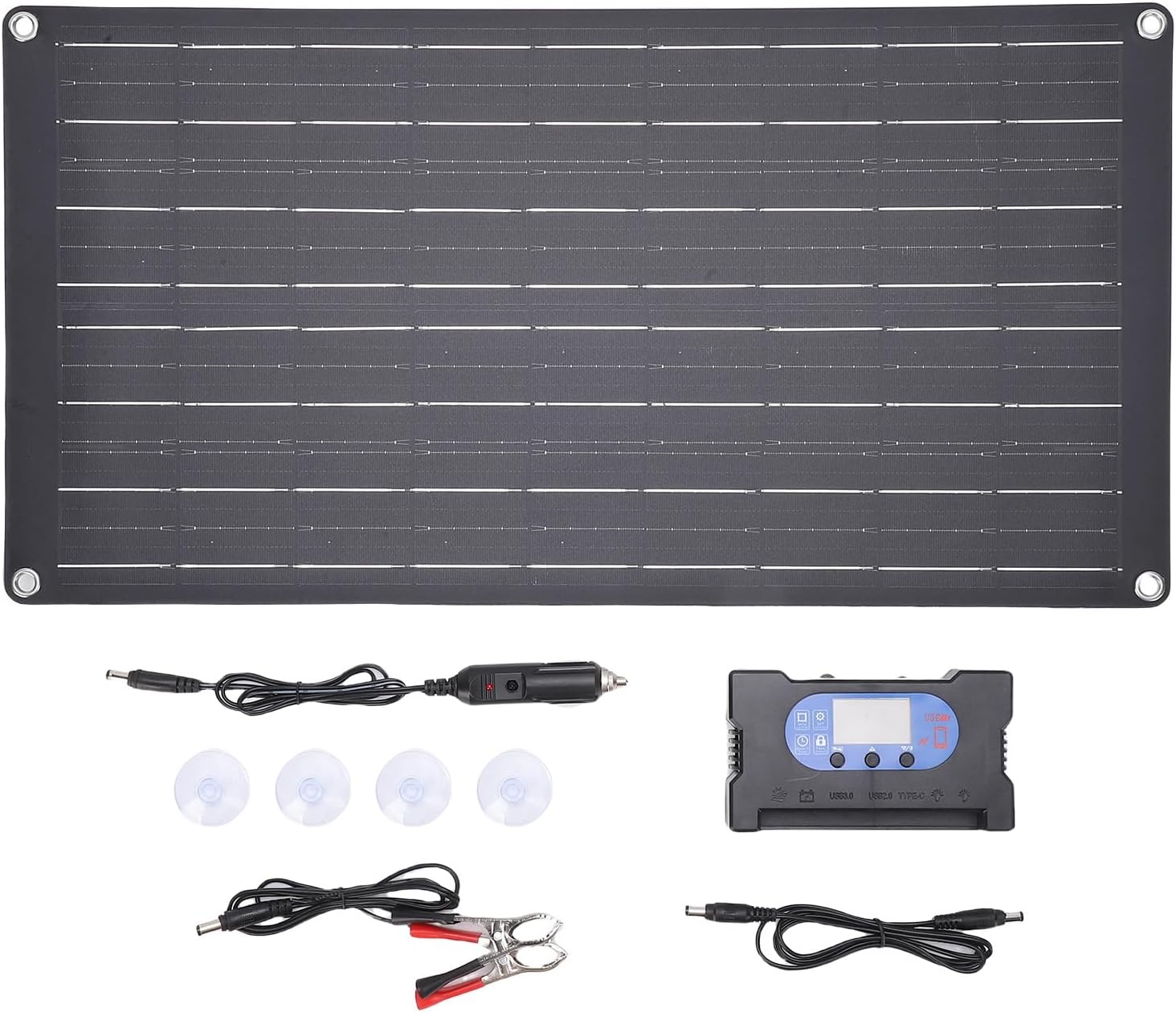 AUNMAS Solar Panel Kit, Fast Charging Solar Powered Charger with Controller for Boat RV Vehicle Motorcycle Marine