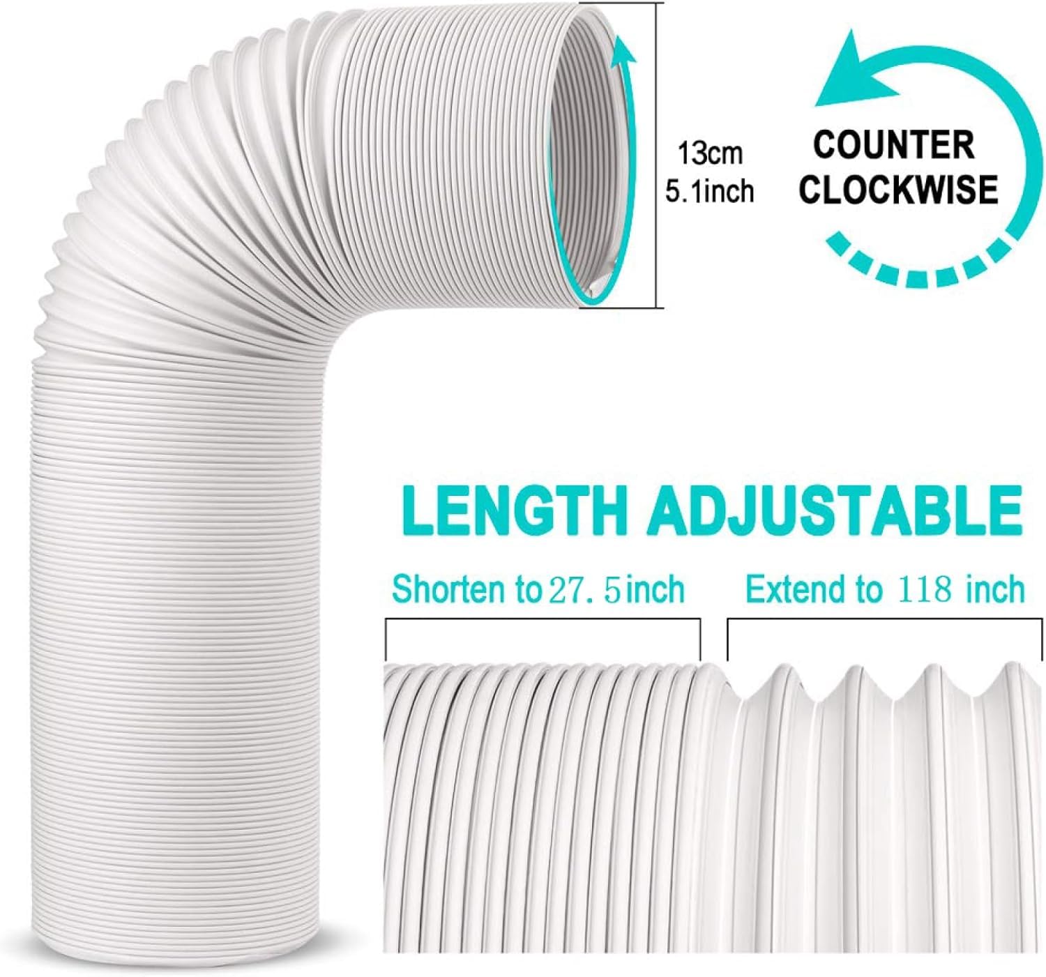 Prolunga Kit Tubo Flessibile Per Scarico Condizionatore 13cm Portatile Lungo In senso antiorario 3m