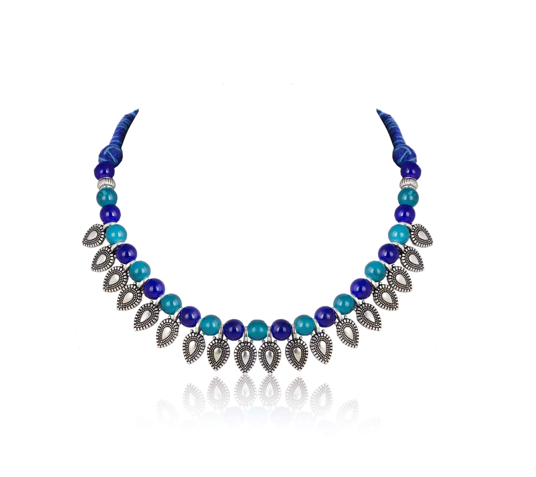 Turquoise & Blue Thread Oxidized Silver Plated Metal Necklace for Girls & Women Silver Plated Brass Necklace (B0BSXSQRYY) Amazon Price History, Amazon Price Tracker