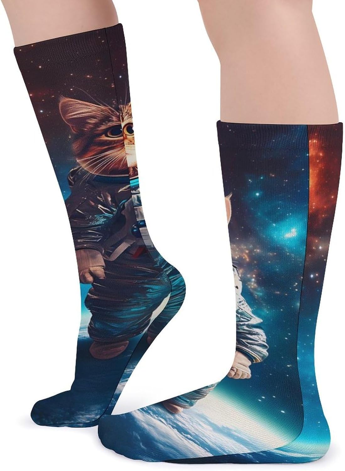 Astronaut Cat Galaxy-Spacees Knee High Socks Casual Long Stockings Over Calf Sock Tube for Women Men