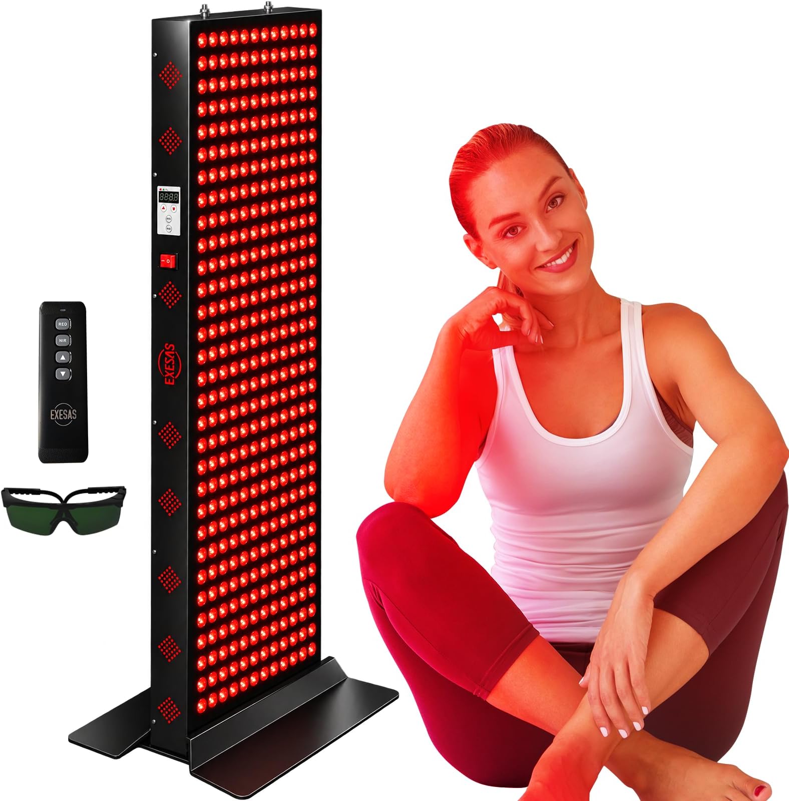 Red Light Therapy Device for Body & Face, 4-Wavelengths 630-850nm, Red & Infrared Dual-Chip Clinical Grade LED Panel for Wellness, with Stand & Remote (324LED)