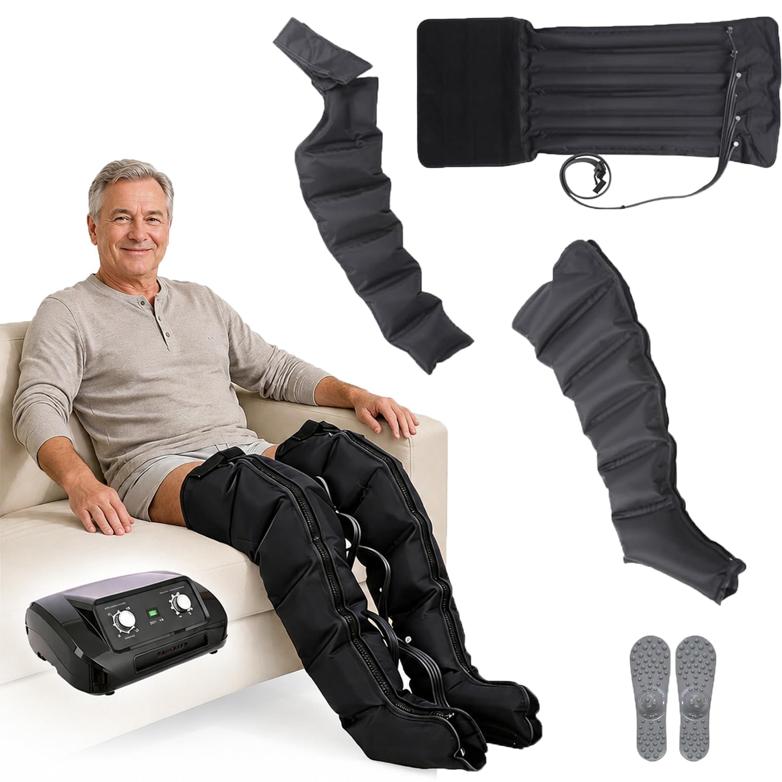 Presoterapia Brazos y Piernas, Maquina 6 Camaras para Casa, Drenaje Linfatico y Circulacion 0-240 mmHg