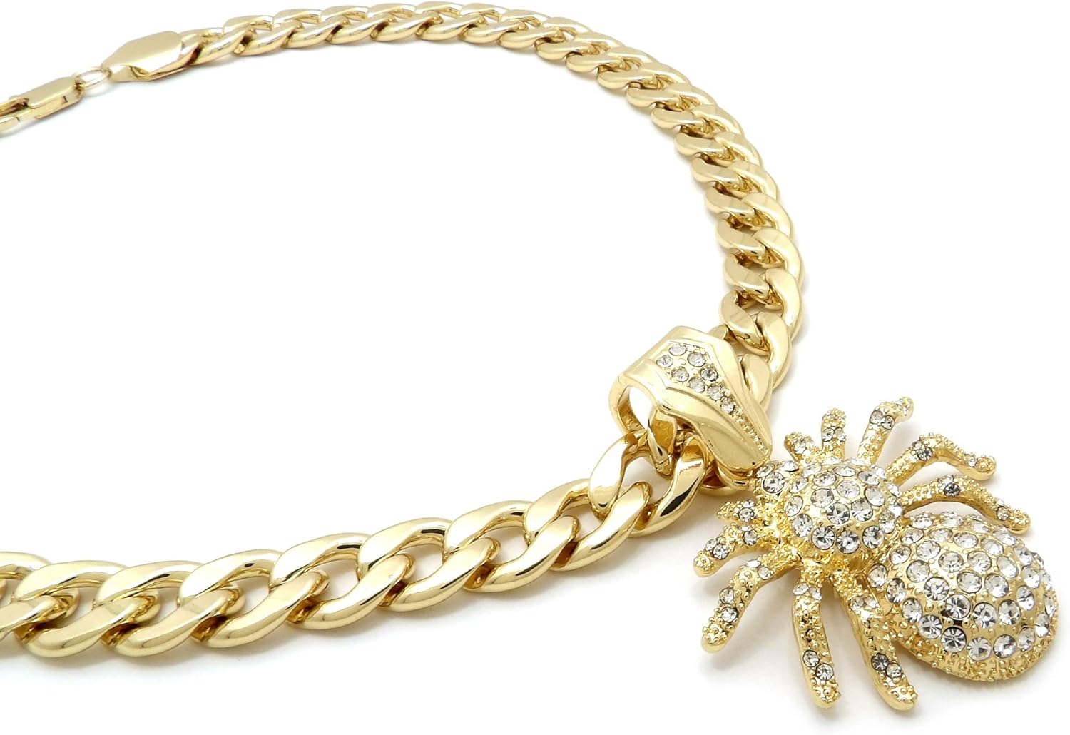 Fashion 21 Hip Hop Iced Out Spider Pendant 11mm 20" Cuban Chain Necklace in Gold, Silver Tone
