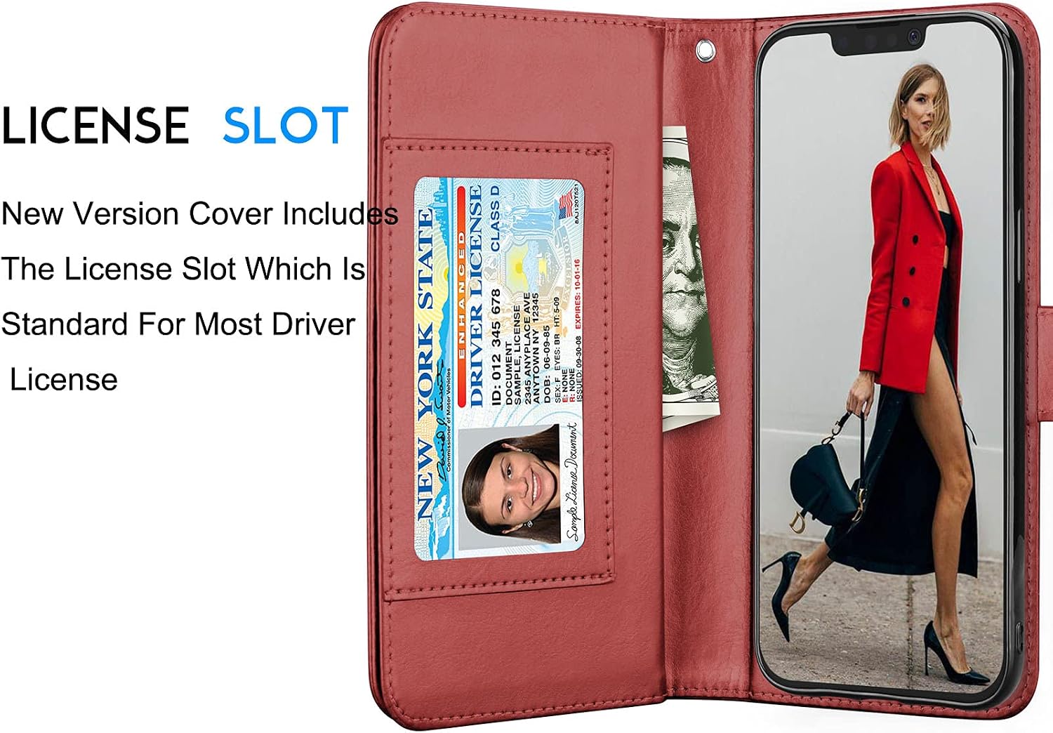 Tekcoo Wallet Case for iPhone 13 Pro Max (6.7 inch) 2021 Luxury ID Cash Credit Card Slots Holder Carrying Pouch Folio Flip PU Leather Cover [Detachable Magnetic Hard Case] Lanyard - Wine Red