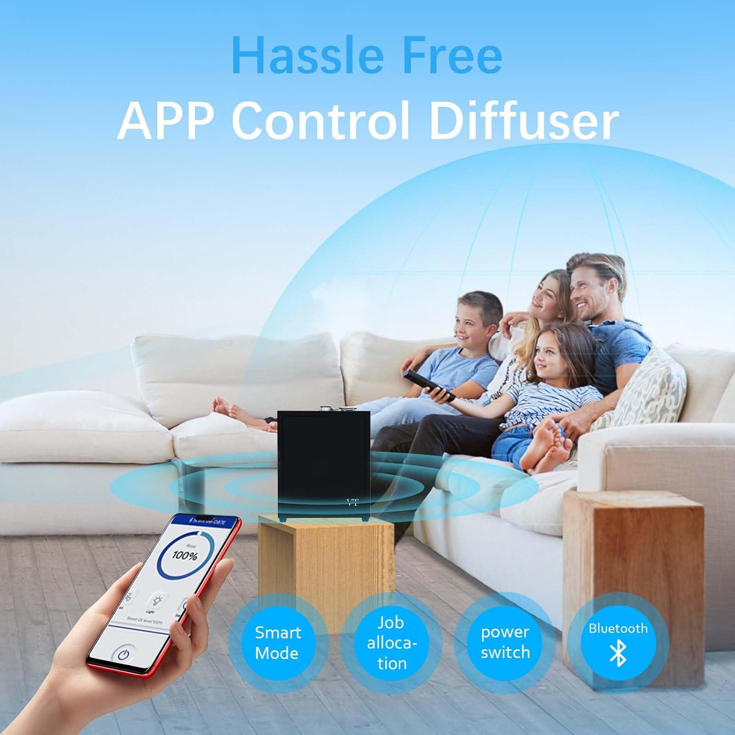 4000 Sq.Ft HVAC Smart Scent Diffuser for Home All-metal material. Suitable for large residences, hotels or offices. Capacity 500 ml Includes fragrance essential oil set. Supports Bluetooth APP control
