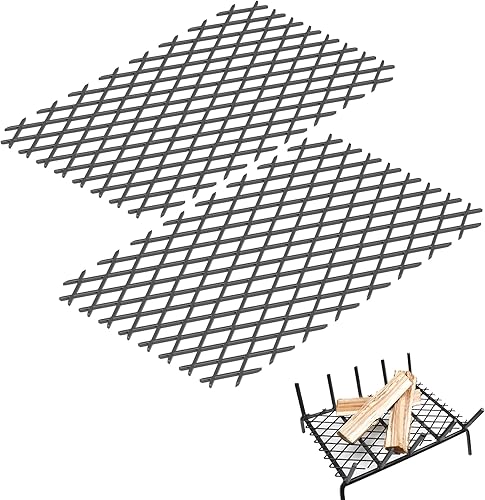 Powrocket Paquete de 2 retenedores de brasas de rejilla de chimenea de 16 x 10 pulgadas, acero sólido resistente, añade soporte a troncos de fuego