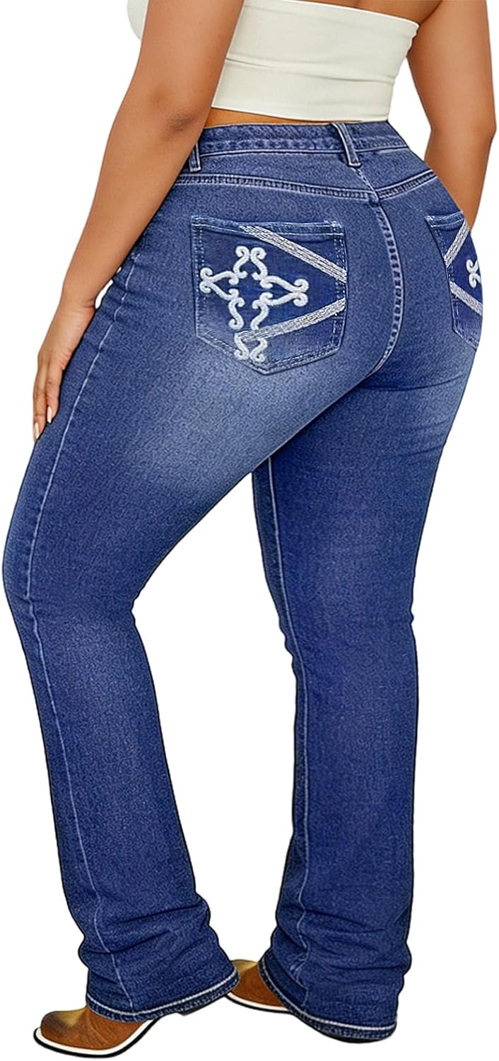 Cuyulitcik Womens Plus Size Jeans Stretchy Plus Size Jeans for Women Bootcut High Waisted