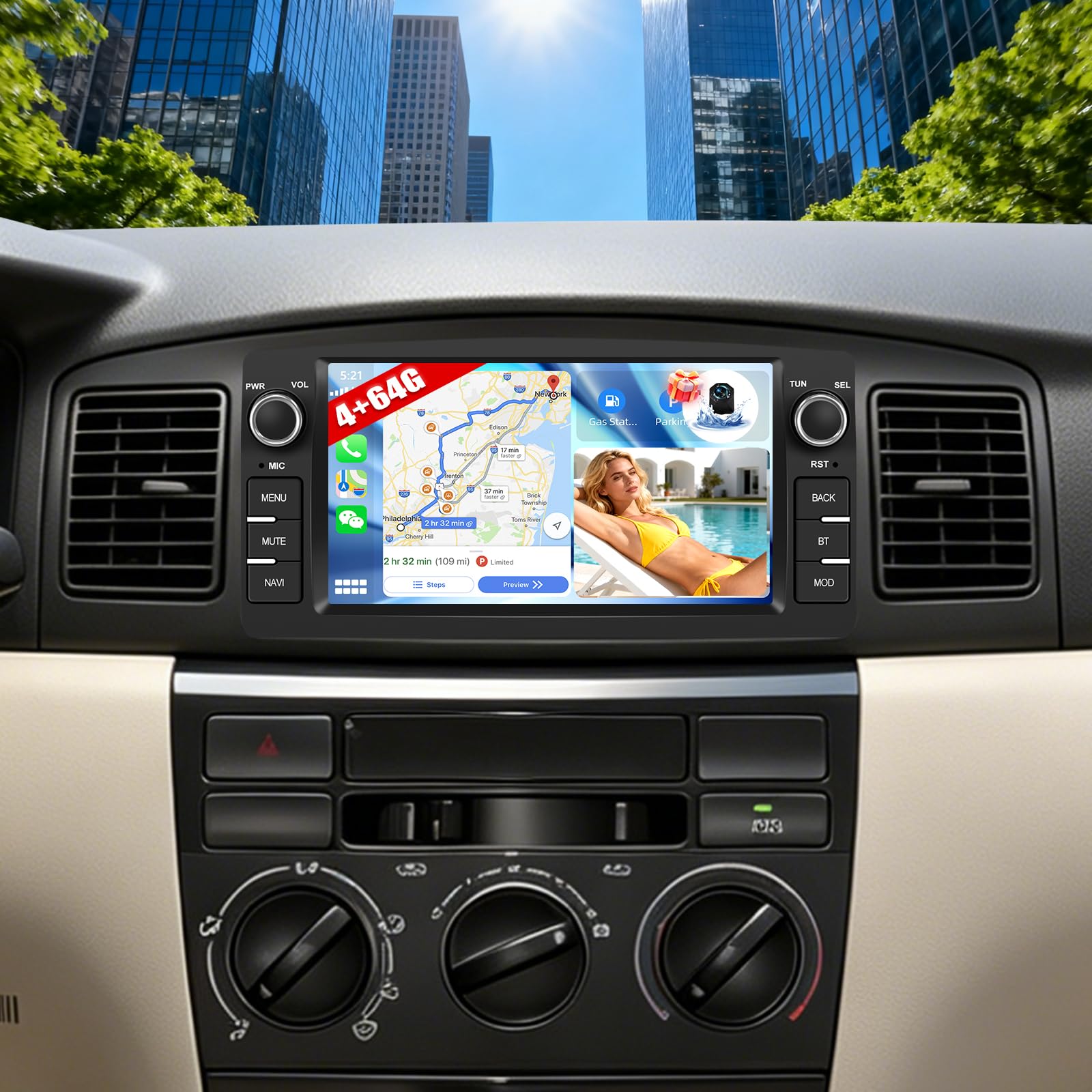 CAMECHO 4+64 GB Android 15 do samochodów Toyota Corolla E120/E130 (2000–2007) i BYD F3 (2000–2006) z CarPlay GPS Android Auto ekranem dotykowym 7 cali radio Bluetooth WiFi FM/RDS kamera