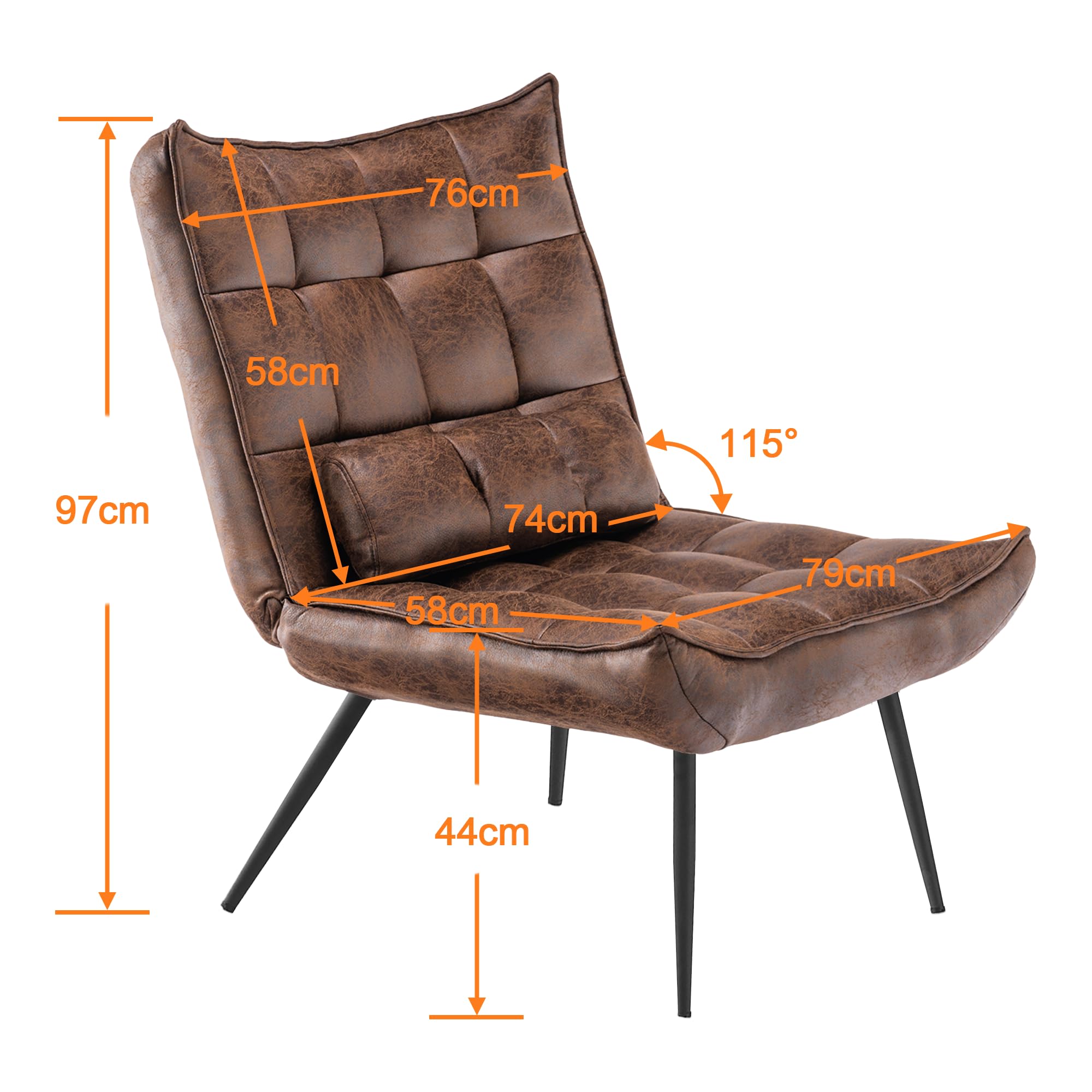 MCombo moderner Sessel Relaxsessel für Wohnzimmer, mit Taillenkissen, Retro Vintage Lesesessel Loungesessel Stuhl Polstersessel, 4779-1 (Braun-Mikrofaser)