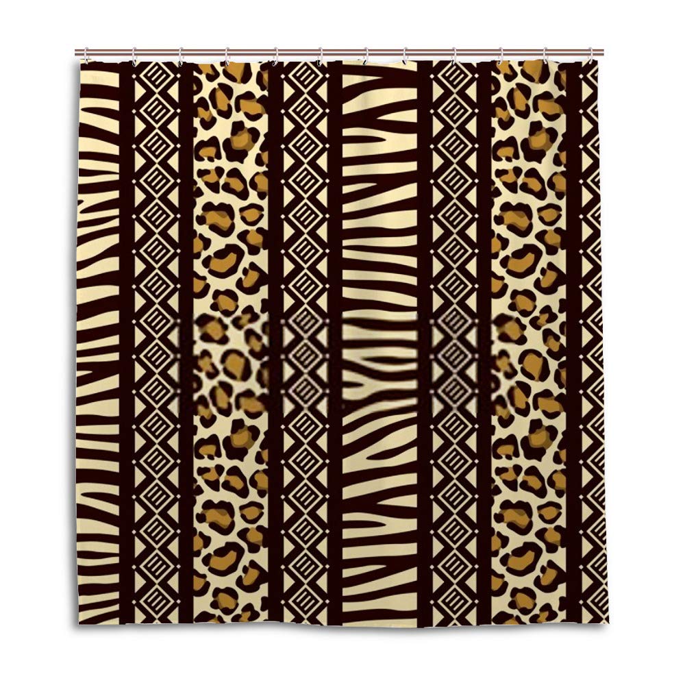 Rideau de douche africain sauvage en tissu polyester imperméable 180x180 cm avec 12 crochets