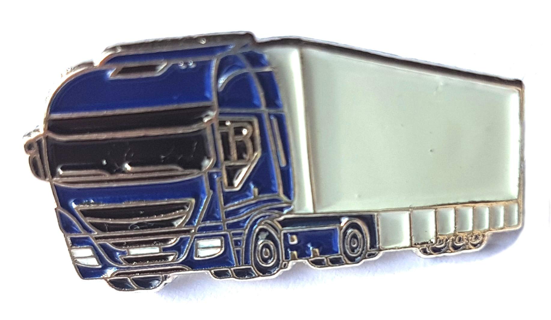 Metal Enamel Pin Badge Blue Haulage Truck & Trailer (Lorry)