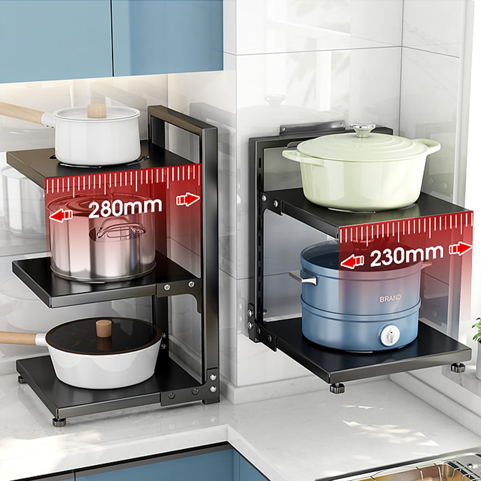 Organizador de ollas y sartenes, organizadores de Rejillas para ollas, Soportes Ajustables para Tapas de ollas y Rejillas para sartenes para organización y Almacenamiento de la Cocina, 2 ca