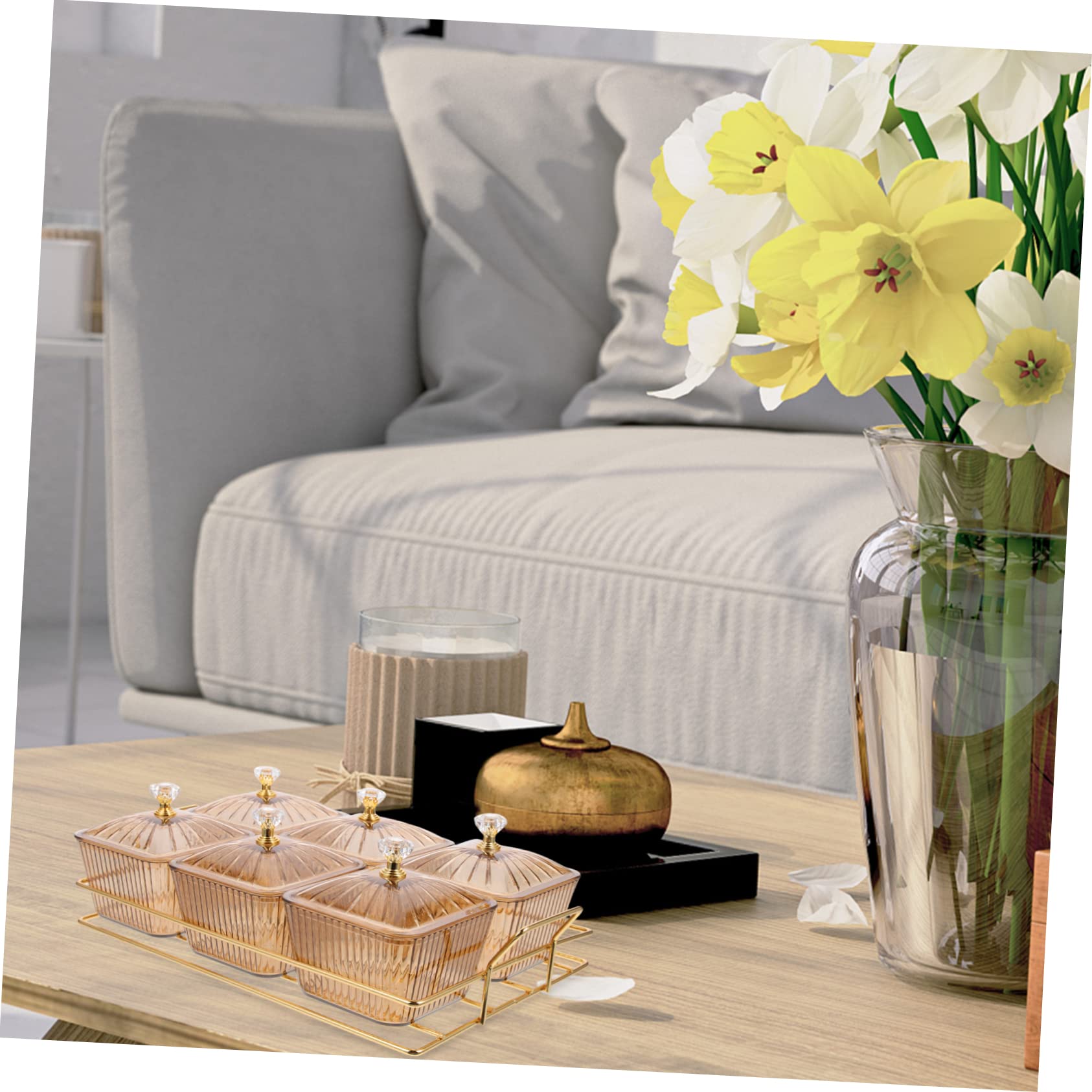 Plato para Aperitivos Decorativo de Hierro Dorado con 6 Compartimentos para Frutos Secos y Snacks, Adecuado para Ver Series en Casa y Reuniones