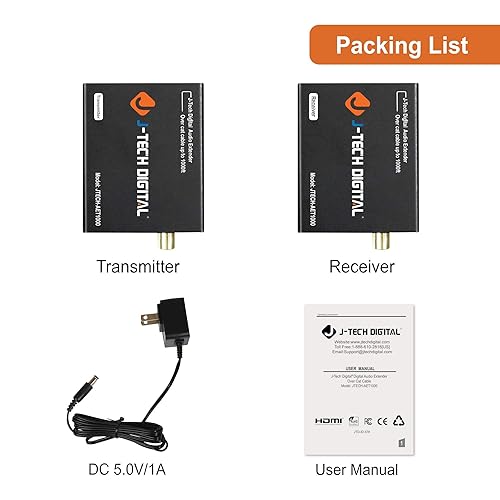 Miniatura 7 de Convertidor extensor de audio digital para audio ópticocoaxial sobre cable Cat5e6 PoC de hasta 990 pies 9843ft para Dolby Digital DTS 51 DTS-HD PCM