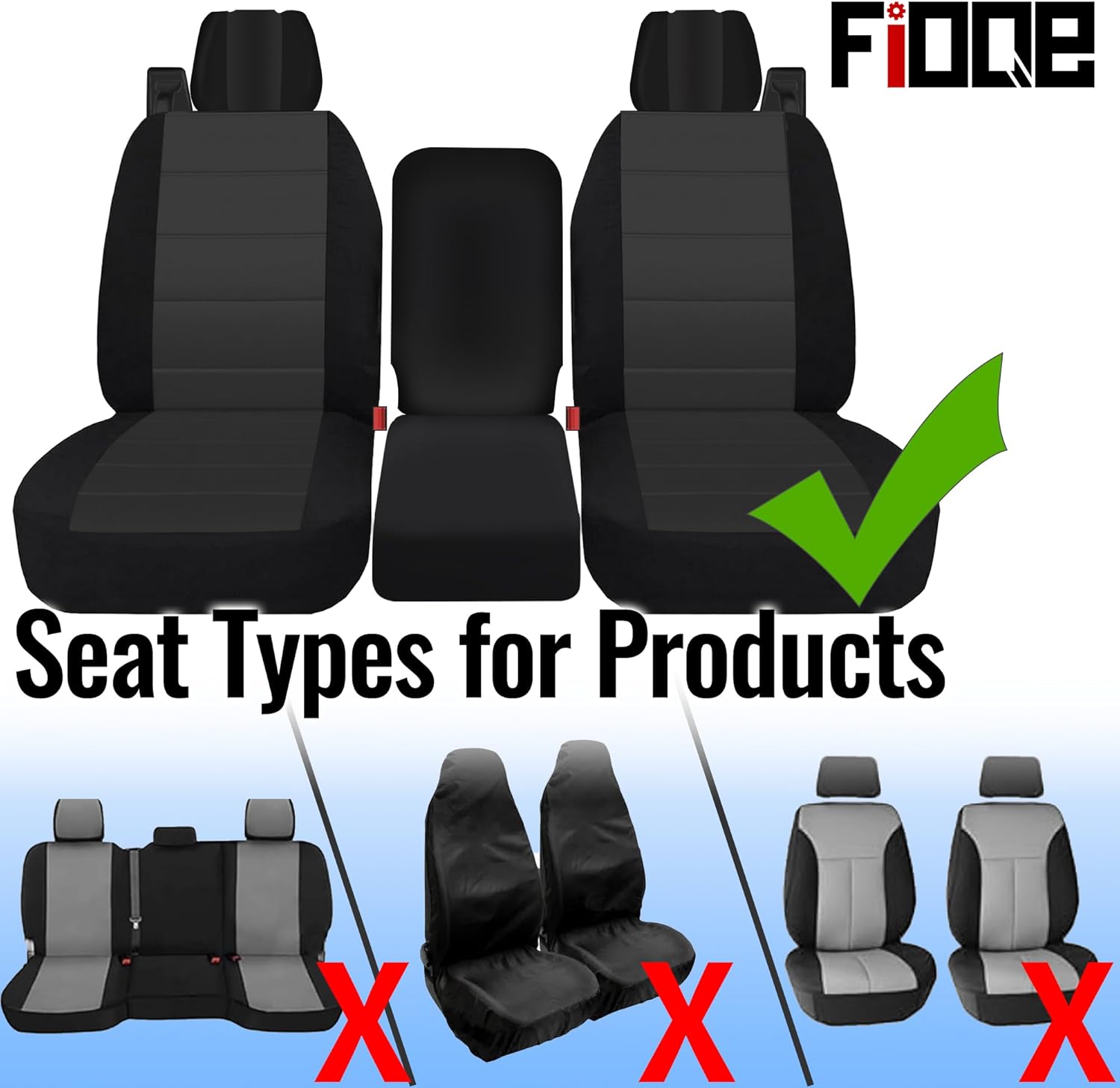 Front Durable Fabric Seat Covers for Ford F150 XL XLT Standard Cab 2004 2005 2006 2007 2008, Front 40/20/40 Split Bench with Integrated Seatbelts & Solid Armrest-Black