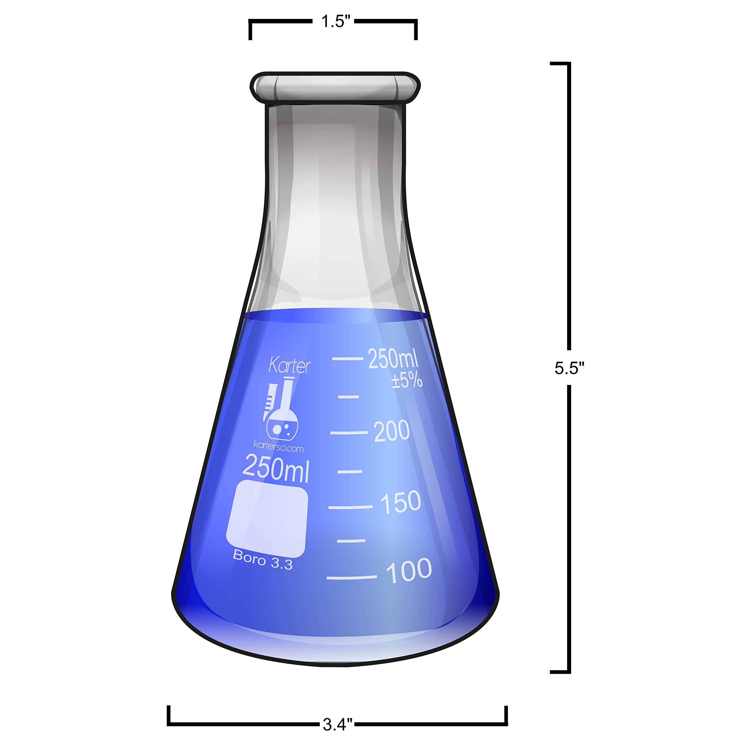 250ml Narrow Mouth Erlenmeyer Flask, 3.3 Borosilicate Glass