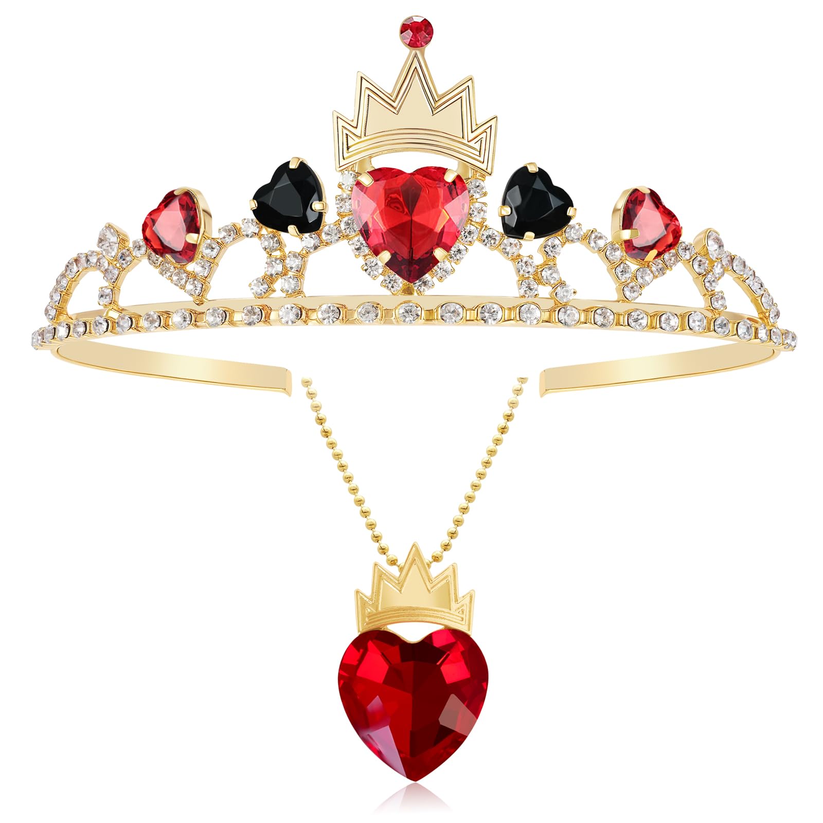 Descendant Red Crown with Black Hearts Jewelry Set Descendant 4 Rise of Red Cosplay Headband for Women Decoration