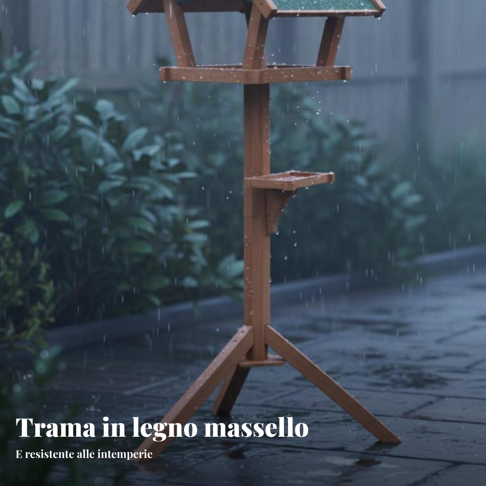 Mangiatoia per Uccelli da Esterno Mangiatoia Tavolino Stazione in Legno Massello con Tetto Protettivo E Vassoio Ampio per Passeri E Fringuelli Base