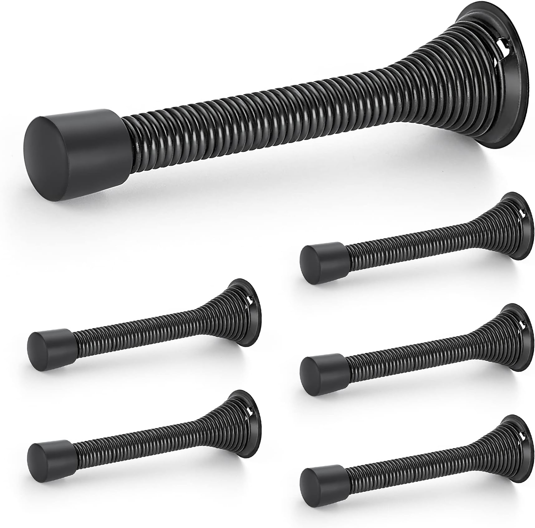 Ravinte Door Stoppers, 6 Pack Black Spring Door Stops with Rubber Bumper, Door Stoppers for Bottom of Door