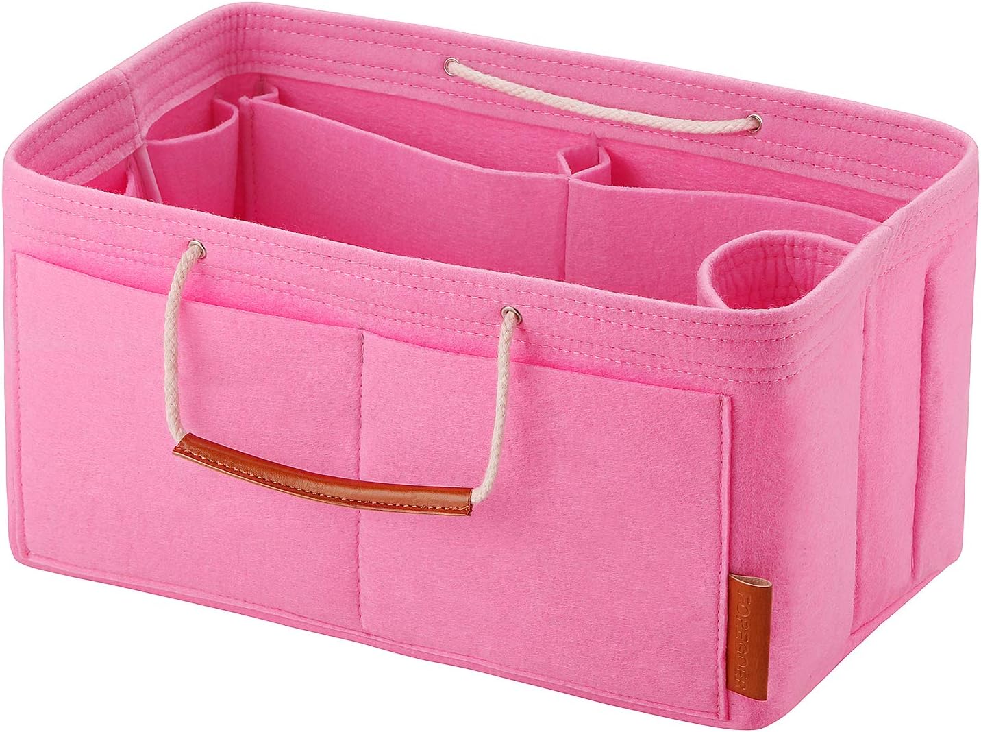 FOREGOER Felt Purse Insert Handbag Organizer Bag in Bag Organizer with Handles (Large, Pink)