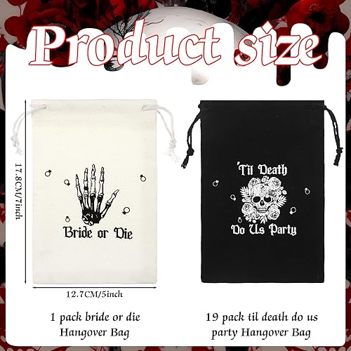 Miniatura 2 de Paterr Juego de 20 bolsas de regalo para despedida de soltera, 5 x 7 pulgadas, Bride or Die Till Death Do Us Party Gothic Bachelorette Gift Cotton