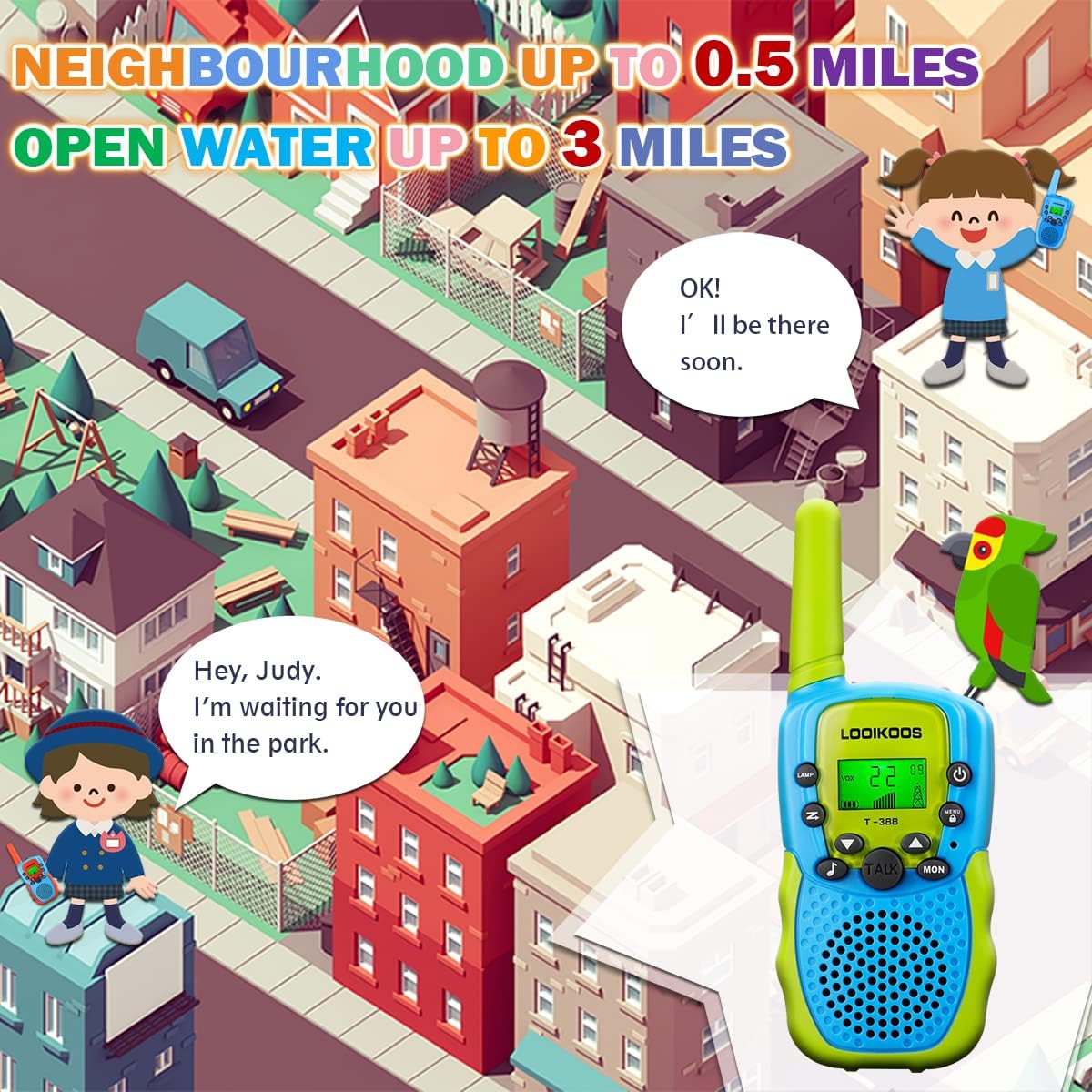 LOOIKOOS Walkie Talkies for Kids, 3 KMs Long Range Children Walky Talky Handheld Radio Kid Toy Gifts for Boys and Girls 3 Pack : Toys & Games