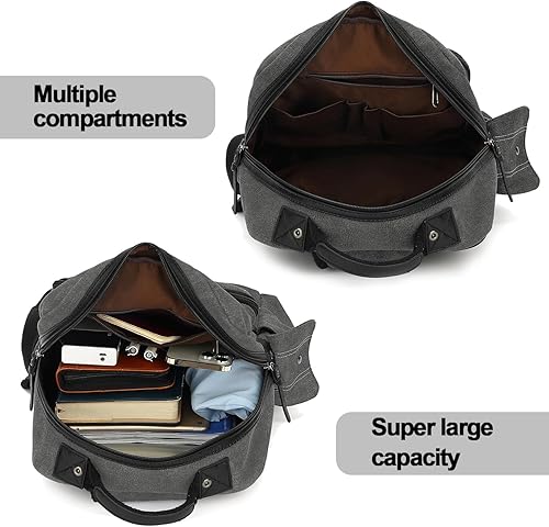 Miniatura 6 de Bolsa de mensajero vintage, mochila de lona para viajes, bolsa de hombro para hombre, bolsa de doble uso para transporte de mano y transporte cruzado