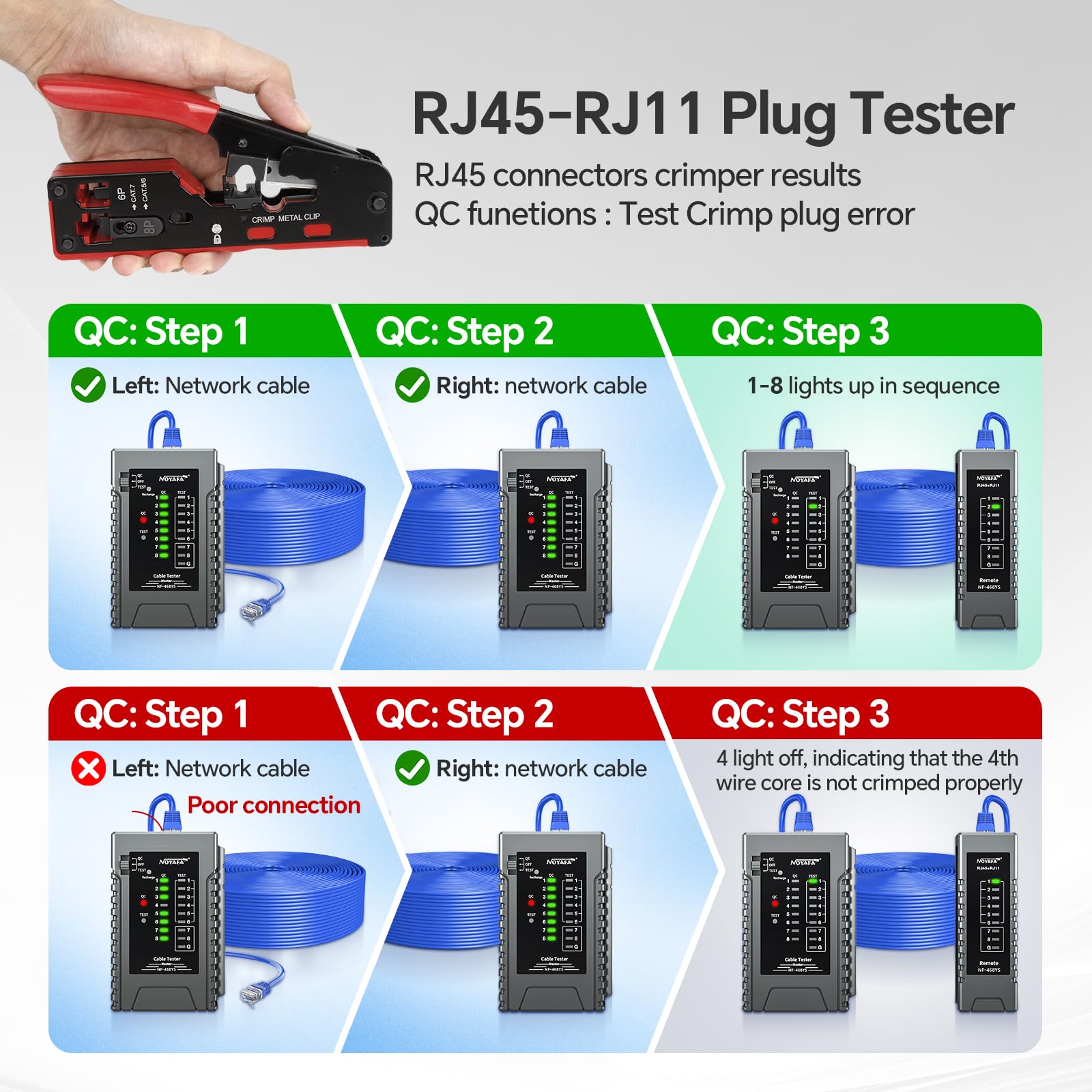 Snapklik.com : NOYAFA Network Cable Tester, RJ45 Crimp Tool, RJ11 RJ45 ...
