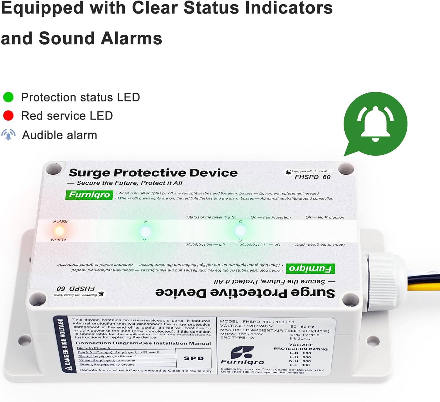 FHSPD60 Whole House Surge Protector FS60 Surge Protector Whole House Surge Protection Device Rated for 60,000 Amps, Whole Home Surge Protector, Indoor/Outdoor Use, 120/240V