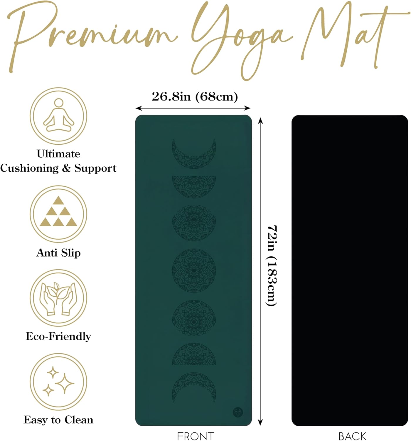 Premium Yoga Mat 4.5mm Thick, Non-Slip Yoga Mats with Strap, Exercise Mat, Pilates, Natural Rubber Base & PU Top, Anti-Tear, Gym Mat Fitness, Home Workout, Stretch Mat