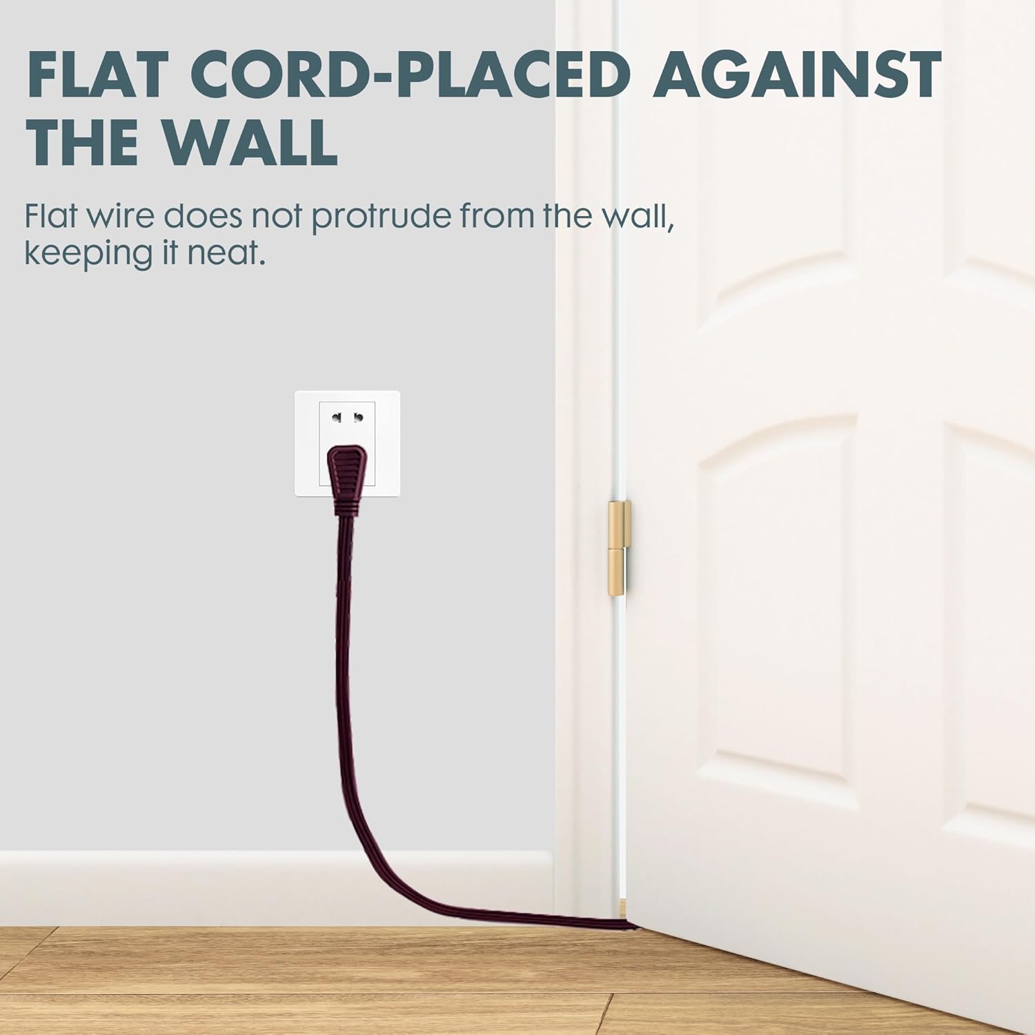 Flat Plug Extension Cord with 3 Outlets Extender, Indoor Extension Cord Power Strip, 16 Gauge 30FT Brown 3 Prong, 16/3 SPT-3 13A, UL Listed