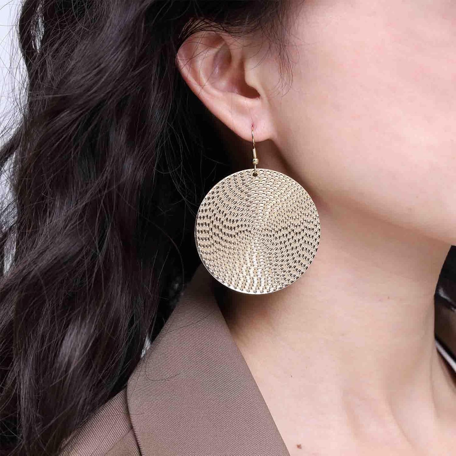 YienDoo Circle Disc Dangle Drop Earrings Gold Boho Large Round Circular Earrings Statement Geometric Flat Round Earrings Minimalist Big Coin Disk Drop Earrings Jewelry for Women - Image 3