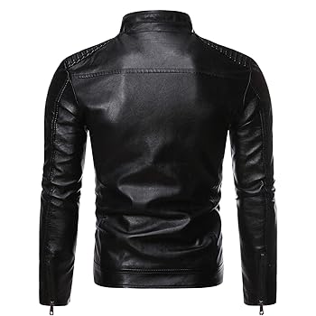 JEShifangjiusu Men'S Stand Collar Faux Leather Jacket
