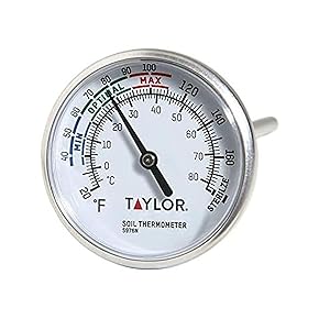Taylor Soil Testing Thermometer, Gardening Tool for Plant Care, Gardening, Lawn, Farm, Outdoor Use, 4" Inch Stem