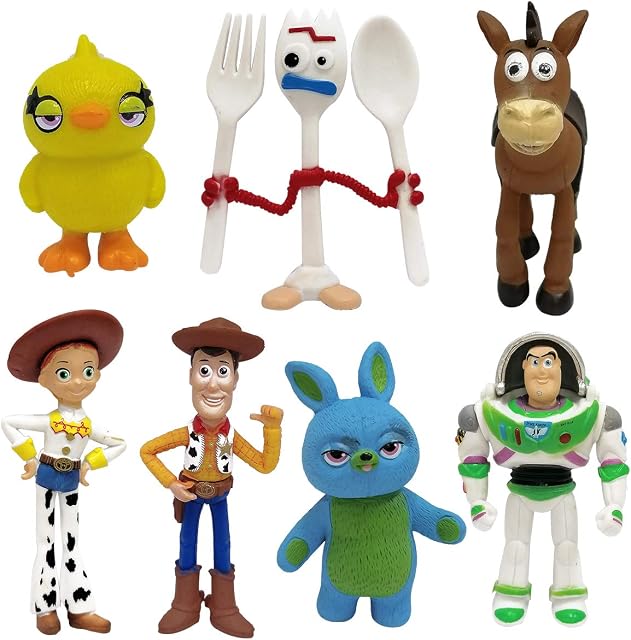 Miotlsy Toy Story Toys Set of 7 Action Figures with Woody, Buzz and Rex Fun Party Supplies for Toddlers Cake Topper Set for Birthday