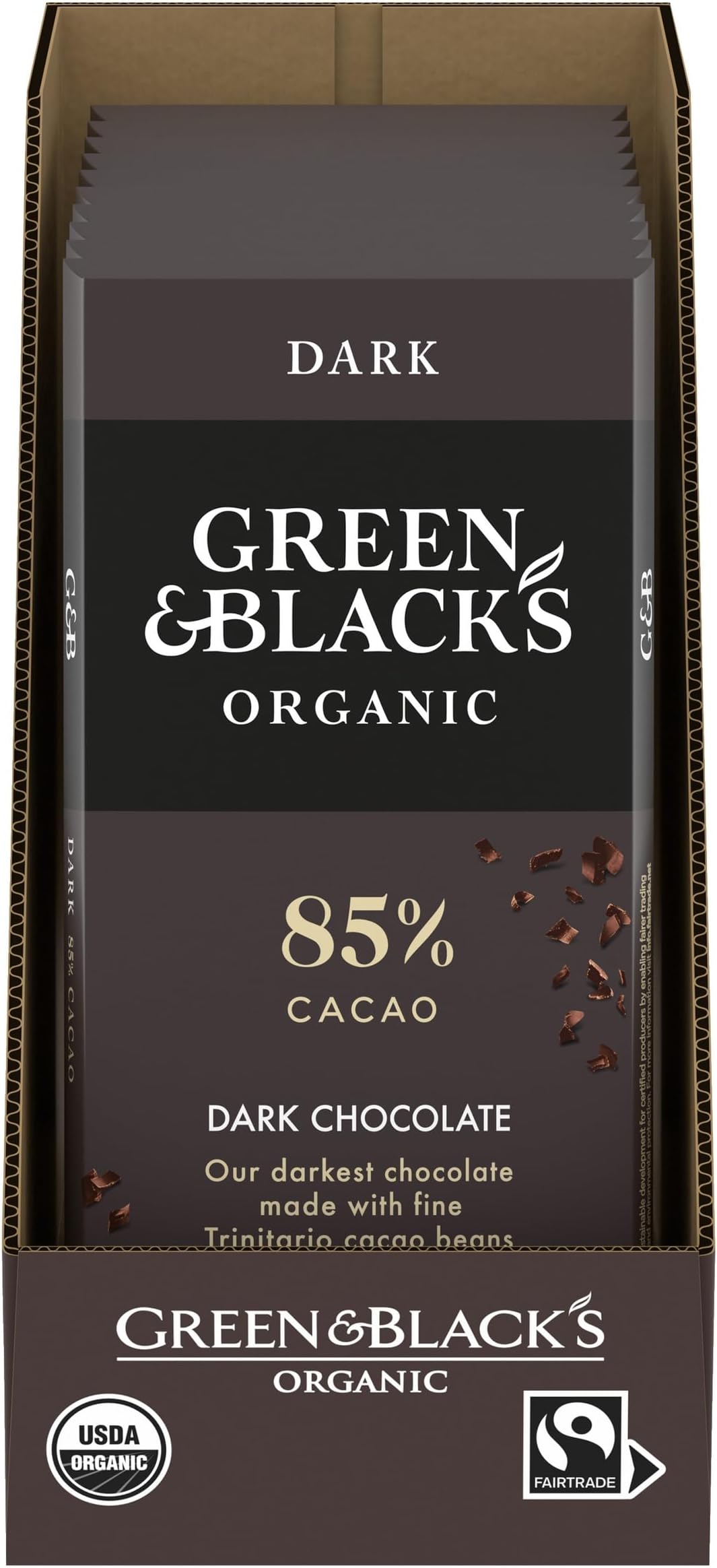 Green & Black's Organic Dark Chocolate Bar, 85% Cacao, 10 - 3.17 oz Bars