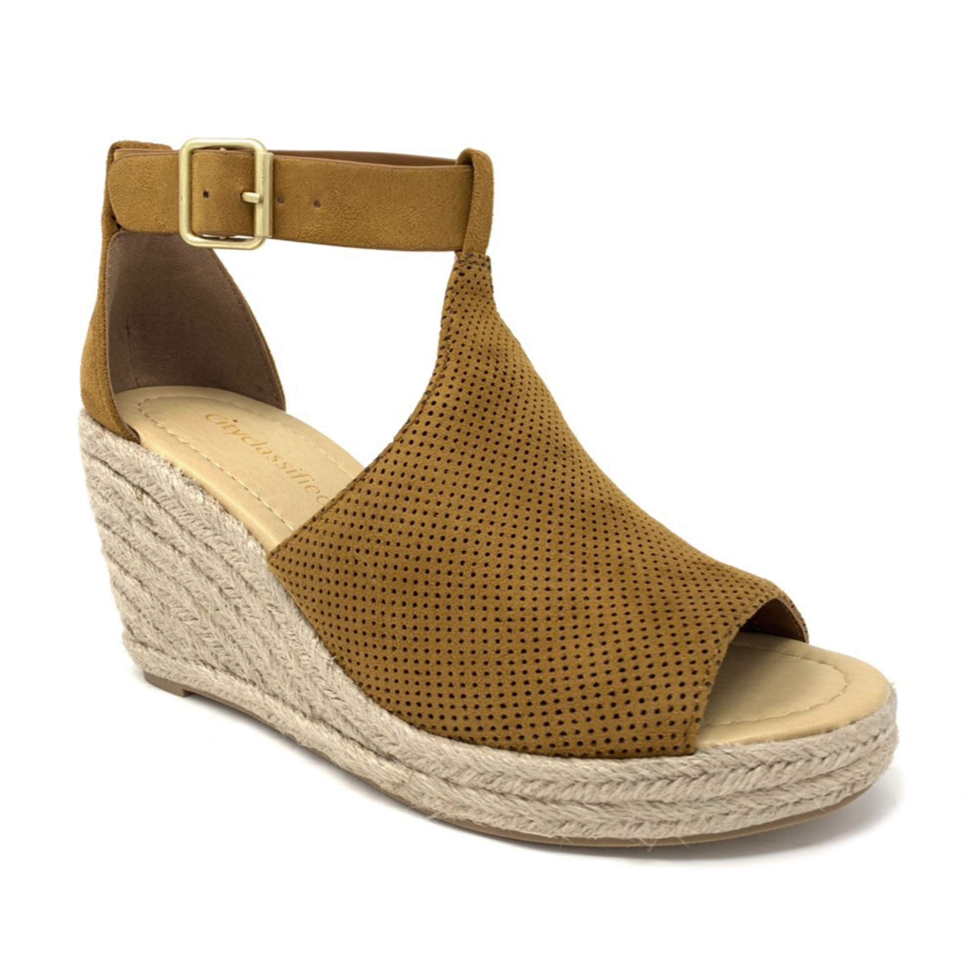 City Classified Womens Criss Cross Open Toe Strappy Sandal - Summer Espadrille Platforms - Faux Leather Cute Shoes (7 M US, C Tan)