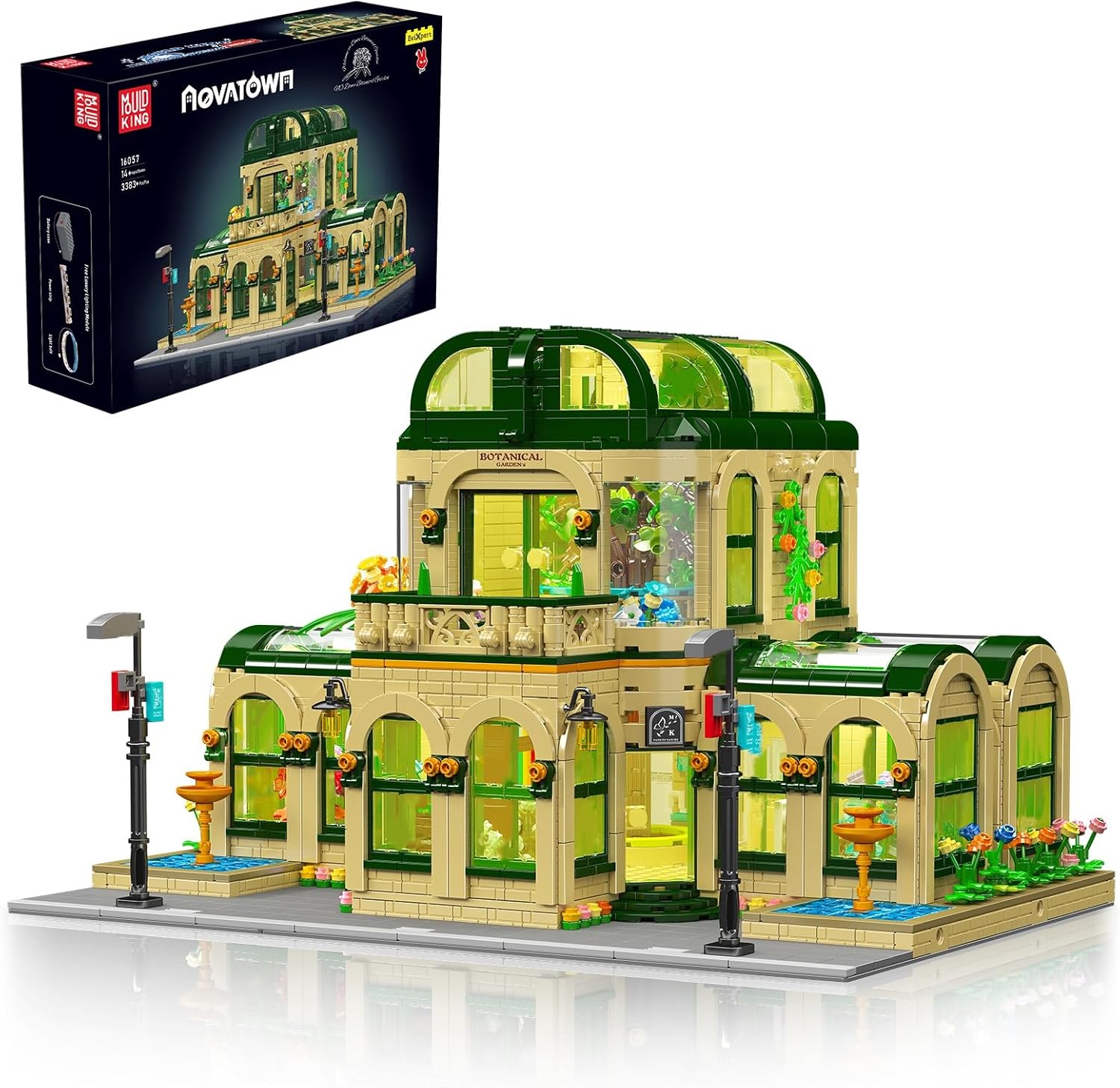 Mould King Botanical Garden Building Set with Lights, 3383 PCS Greenhouse Model Kit for Ages 14+, Detailed Flower House Display Building Blocks with Illuminatio Adults, Home Decor