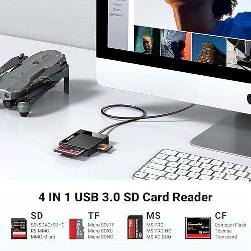 Miniatura 3 de UGREEN SD lector de tarjetas USB 30 adaptador Hub 5Gbps lee 4 tarjetas simultáneamente CF CFI TF SDXC SDHC SD MMC Micro SDXC Micro SD Micro SDHC MS