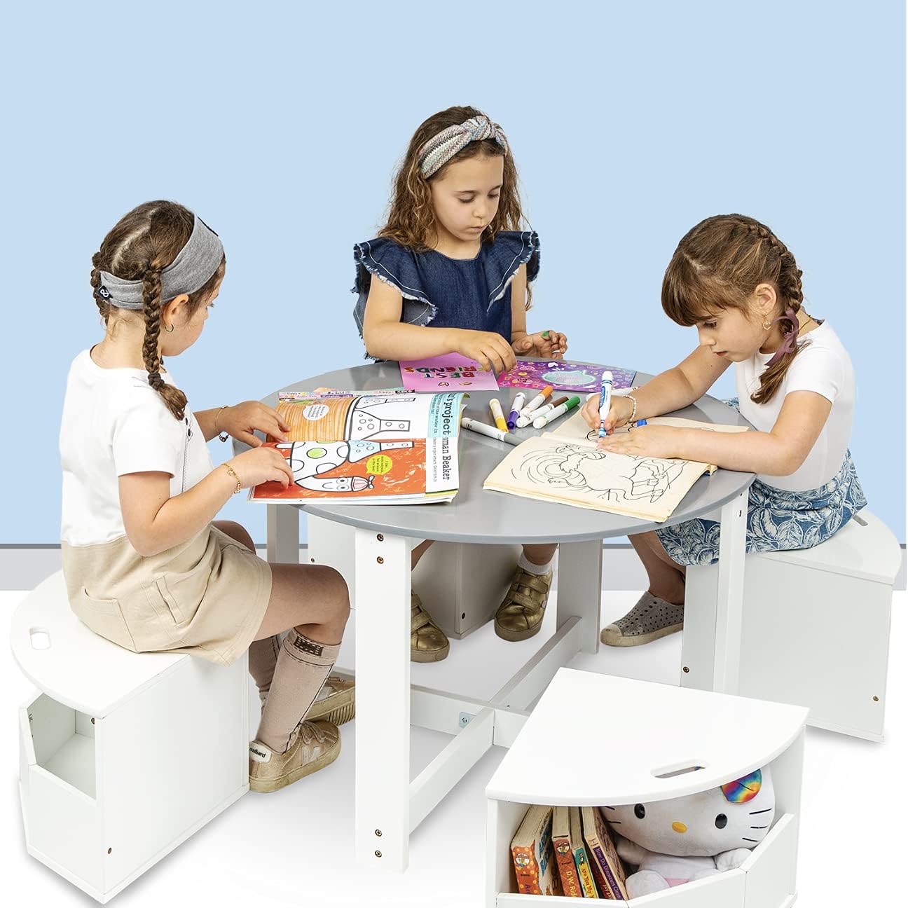 Flash Deals - 40% OFF Milliard Kids Table and Chair Set- Activity Play Table for Toddlers-Round Nesting Design with 4 Storage Stools