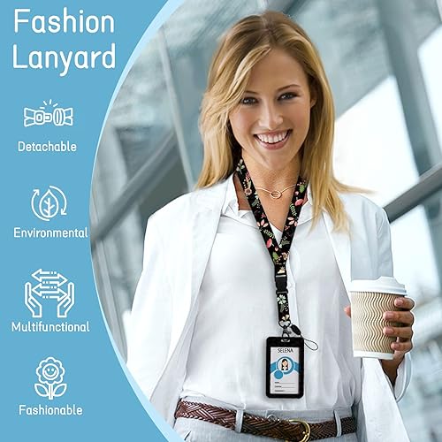 Miniatura 2 de Soporte personalizado para tarjetas de identificación con cordón, carrete retráctil de flores con clip de mosquetón, cordón de separación para